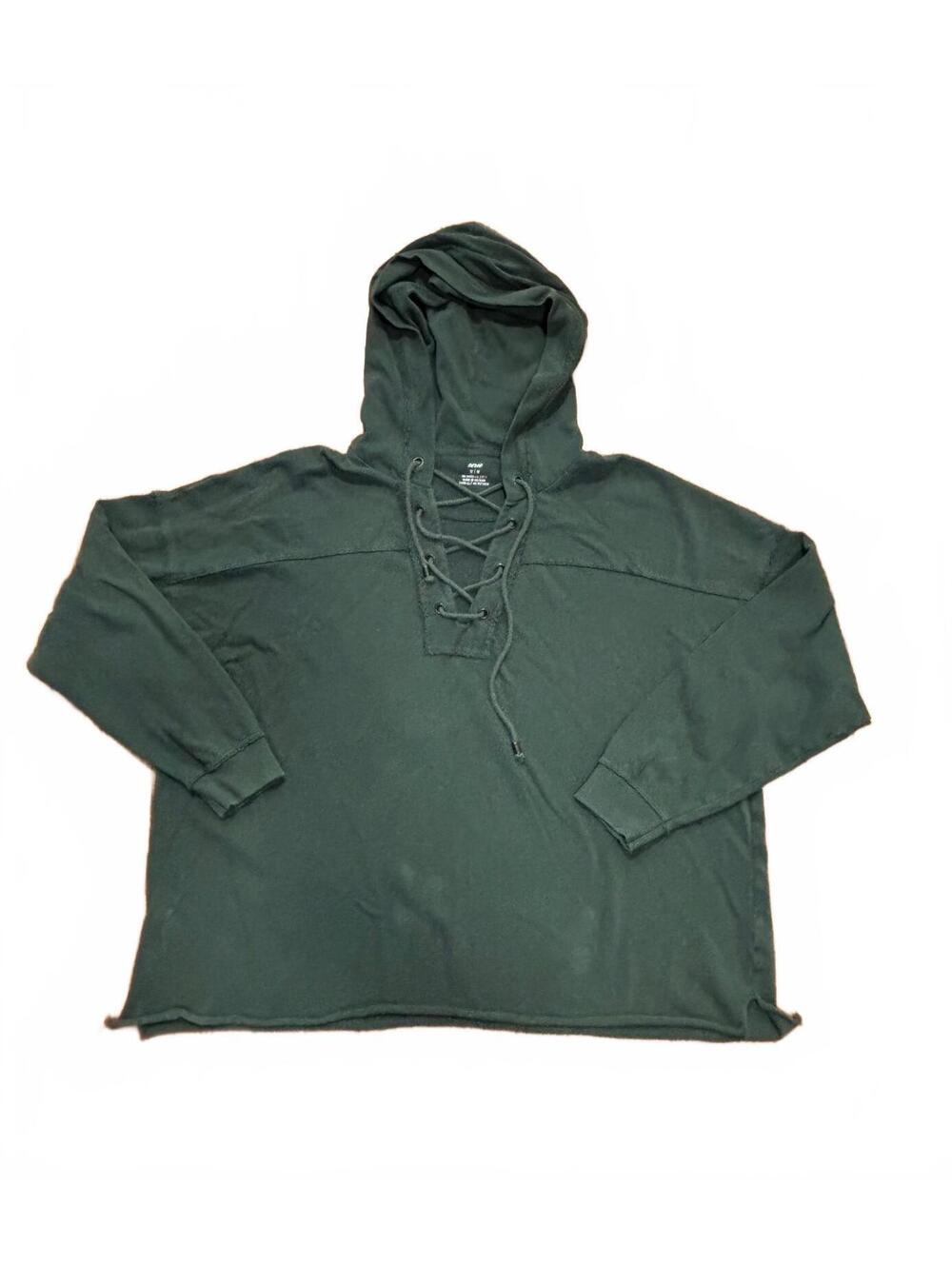 Aerie Women's Lace-Up Hoodie Oversized Sweatshirt, Size Medium, Dark Green